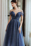 Charming A Line Blue Ombre Tulle Prom Dress with Open Back Evening Dress P1448