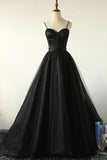Charming Black Spaghetti Straps Sweetheart Tulle Evening Dresses, Formal Dress P1471
