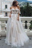 Princess A Line Off the Shoulder Sweetheart Beach Wedding Dresses with Appliques W1236