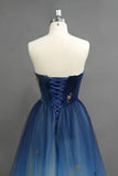 Beautiful Ombre A Line Tulle Sweetheart Strapless Blue Prom Dress Evening Dress P1561