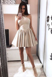 Cute A Line Halter Backless Satin Above Knee Short Prom Dresses,Homecoming Dresses uk PH946
