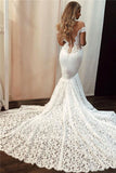 Sexy Off the Shoulder Lace Mermaid Ivory Wedding Dresses Long Bridal Dresses W1200