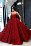 Sparkly Ball Gown Burgundy Strapless Sweetheart Prom Dresses, Long Quinceanera Dresses P1384