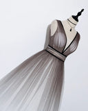 Elegant A Line Long Tulle V-Neck Straps Prom Dress Lace up Party Dress P1351