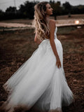 A Line Spaghetti Straps 3D Flower Lace Tulle Bridal Dress Wedding Dress W1248