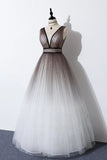 Elegant A Line Long Tulle V-Neck Straps Prom Dress Lace up Party Dress P1351