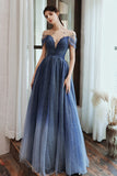 Charming A Line Blue Ombre Tulle Prom Dresses with Open Back, Evening Dresses P1448