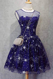 A Line Knee Length Beading Royal Blue Homecoming Dresses,Short Bling Prom Dresses PH627