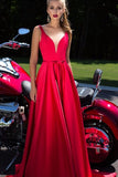 New A-Line Appliques Beads Floor Length Deep V-Neck Red Sexy Elegant Prom Dresses UK PH484