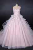 Ball Gown Strapless Sweetheart Wedding Dresses with Lace Applique, Tulle Prom Dresses W1135