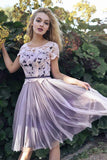 Short Sleeves Scoop Lace Homecoming Dresses A line Cheap Pink Short Prom Dresses uk PH930