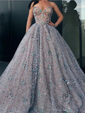 Princess Strapless Sweetheart Beads Ball Gown Rhinestone Prom Dresses P1229