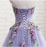 Elegant Strapless Sweetheart 3D Flowers Tahiti Prom Dress Tulle Long Party Dress P1366