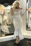 Mermaid Ivory Straight Across Floor-Length Long Sleeve Appliqued Lace Wedding Dresses PH473