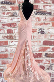 Unique Mermaid V-Neck Spaghetti Straps Pink Prom Dress P1432