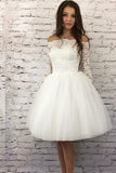 Chic Off the Shoulder Half Sleeves White Lace Short Tulle Homecoming Dresses uk PH938